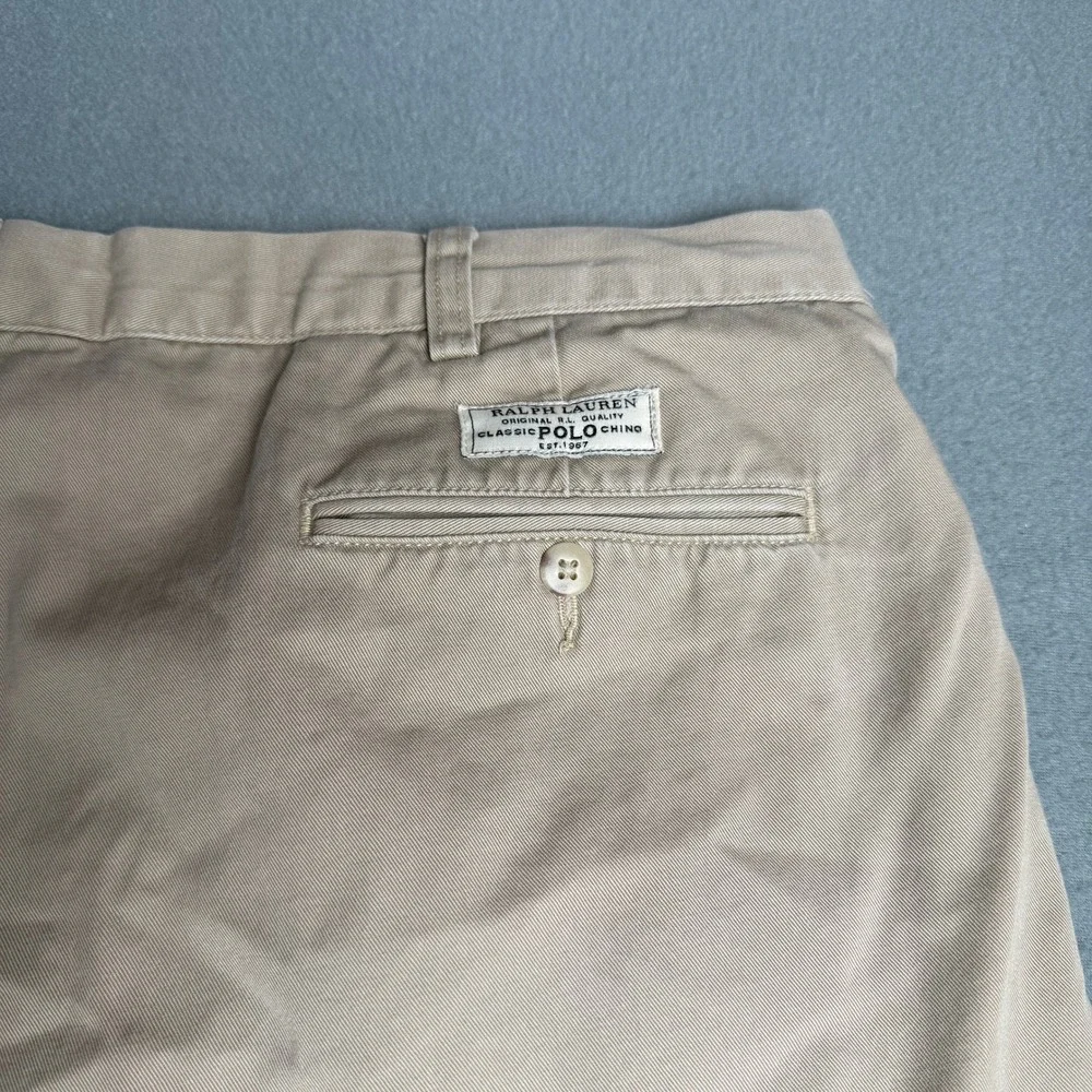 Polo Ralph Lauren Andrew Pant Mens 40x30 Tan Khaki Pleated Cotton Chino Trousers